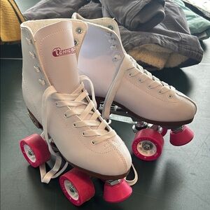 Schier White and Pink Roller Skates